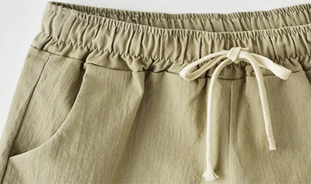 XinYangNi Women's Casual Shorts Cotton Shorts Drawstring Elastic Waist Comfy Bermuda Shorts