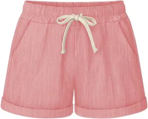 XinYangNi Women's Casual Shorts Cotton Shorts Drawstring Elastic Waist Comfy Bermuda Shorts